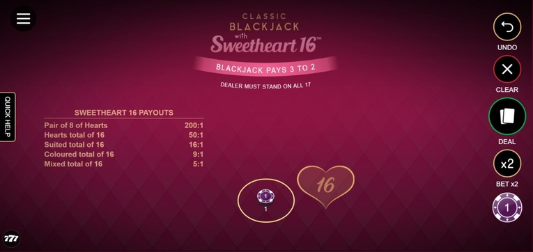 Classic Blackjack Sweetheart 16 